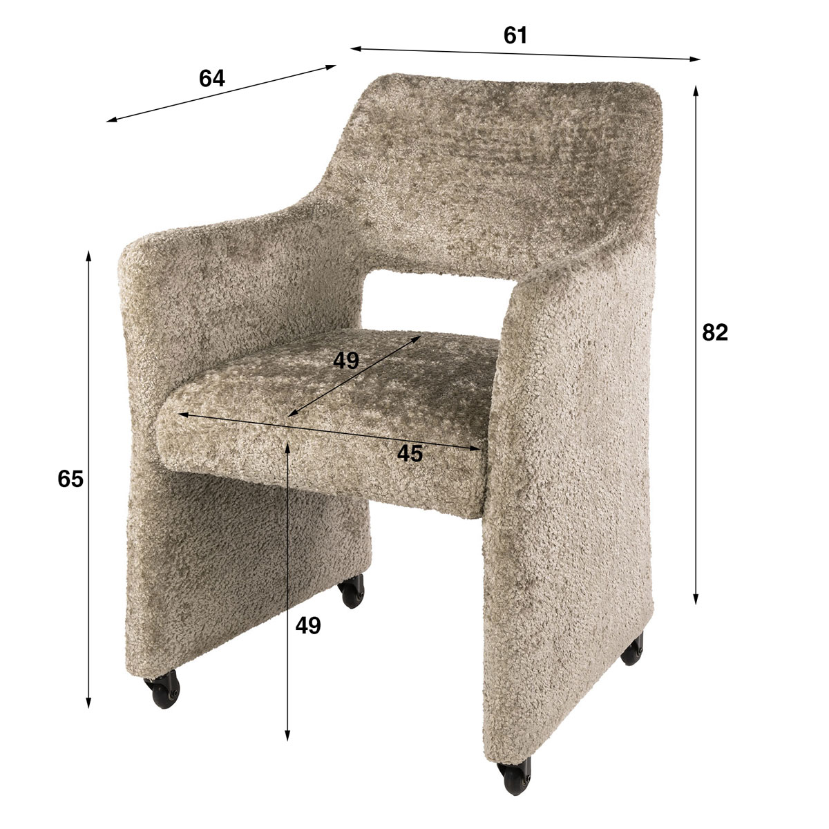 2er Set Armlehnstuhl LUNA Lux auf Rollen Savelle Stoff sandfarben