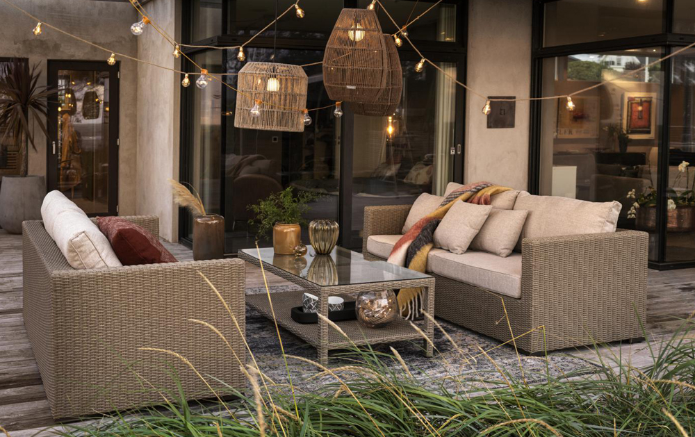 Garten Couchtisch 140 x 70 cm Kunstrattan Funkia beige