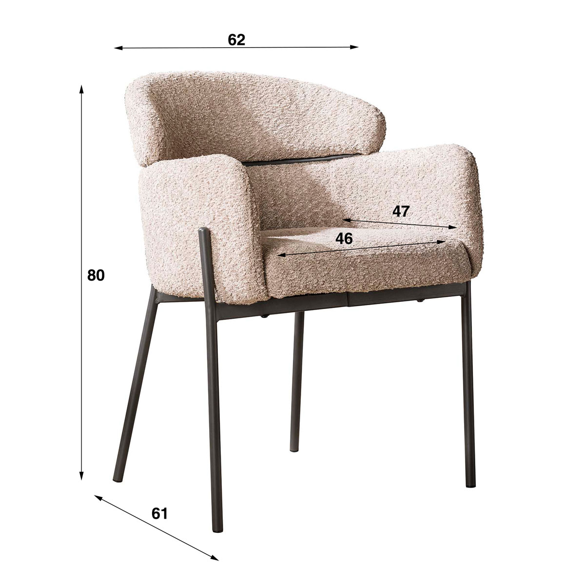 2er Set Armlehnstuhl Boston Bouclé Stoff sandfarben