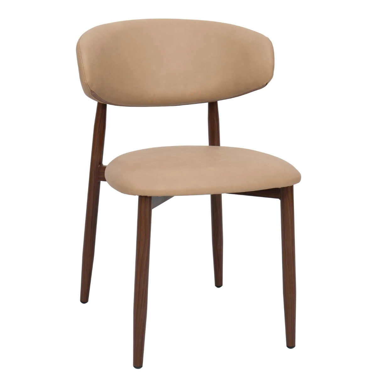 Esszimmerstuhl Stuhl NOVA Metall Wallnussdekor Kunstleder beige Dinnerstuhl Esstischstuhl