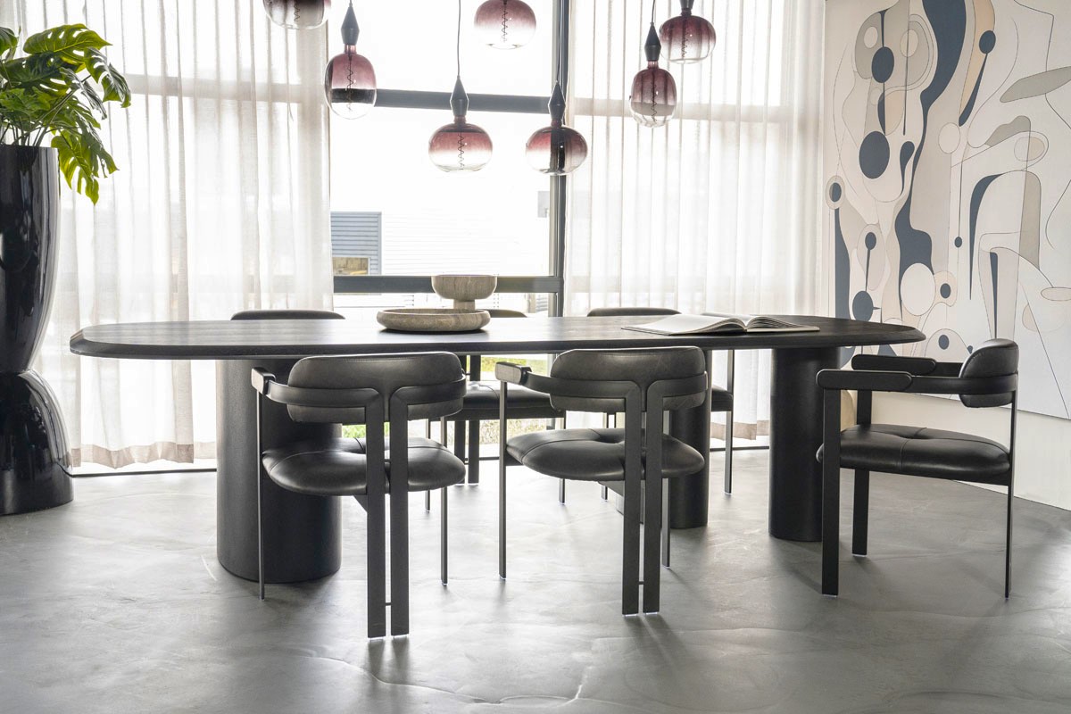 Esstisch MALON 300 x 120 cm oval schwarz Eiche