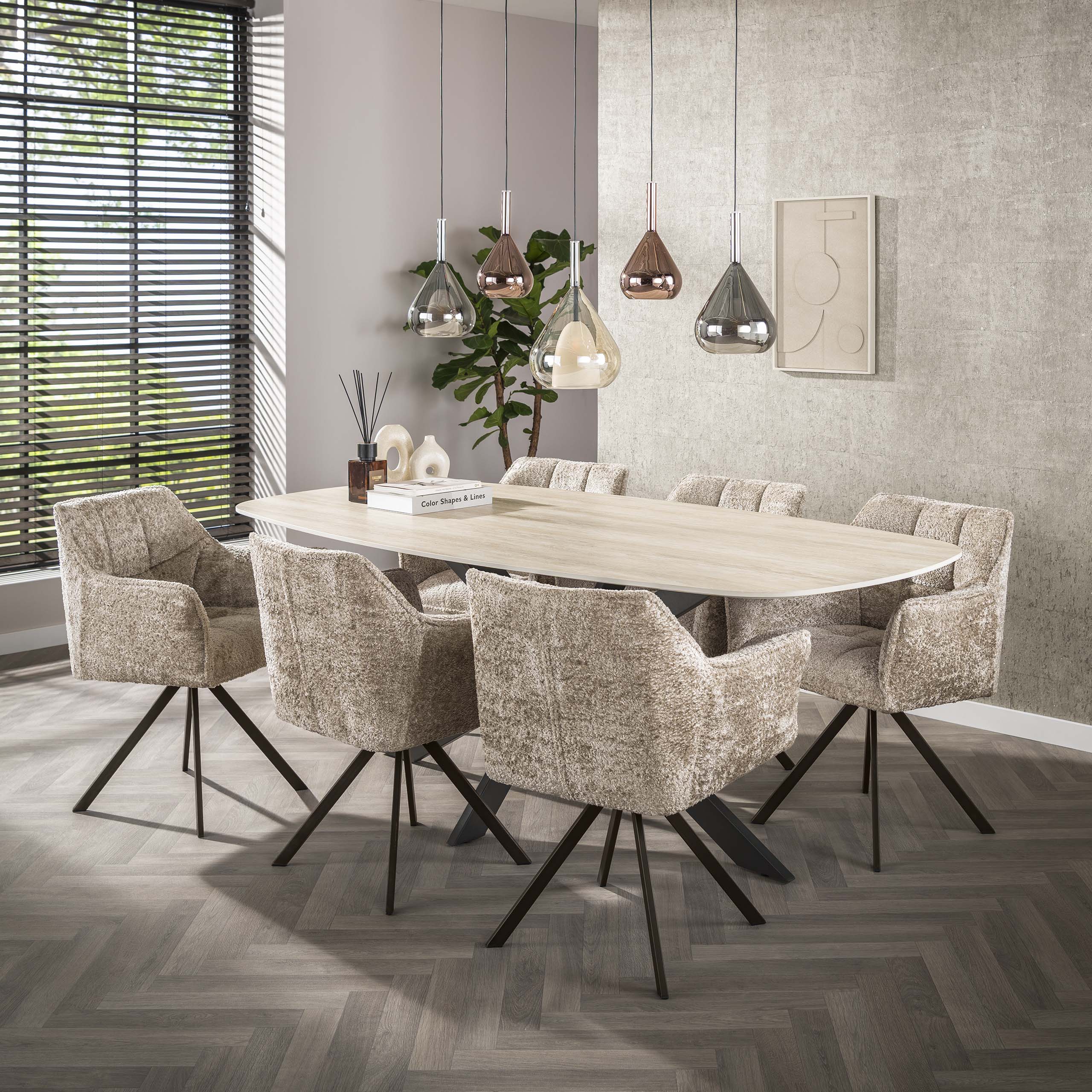 2er Set Armlehnstuhl Fino weiches CHENILLE sand drehbar