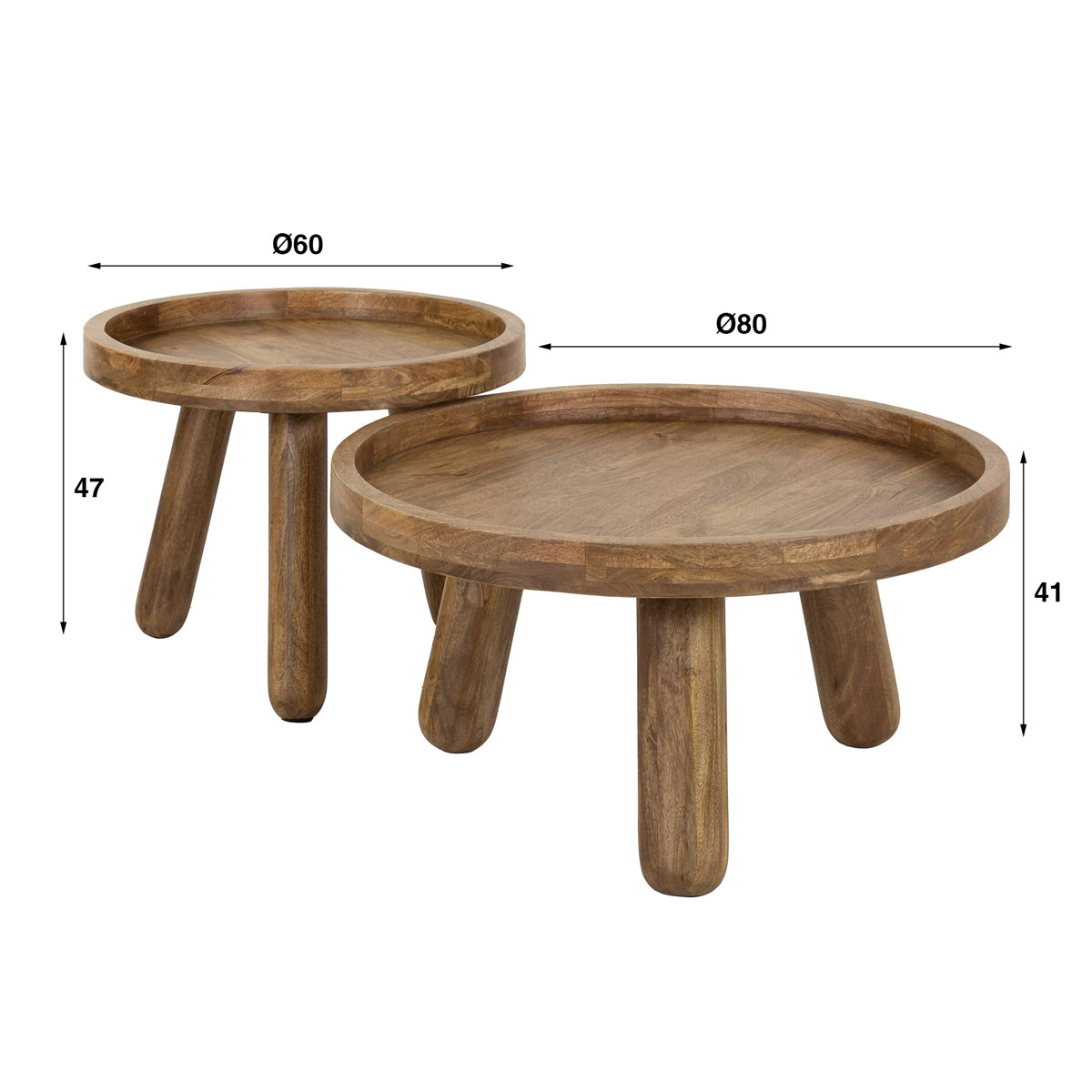 2er Set Couchtisch Tablo Mango Massivholz sandfarben Tischset