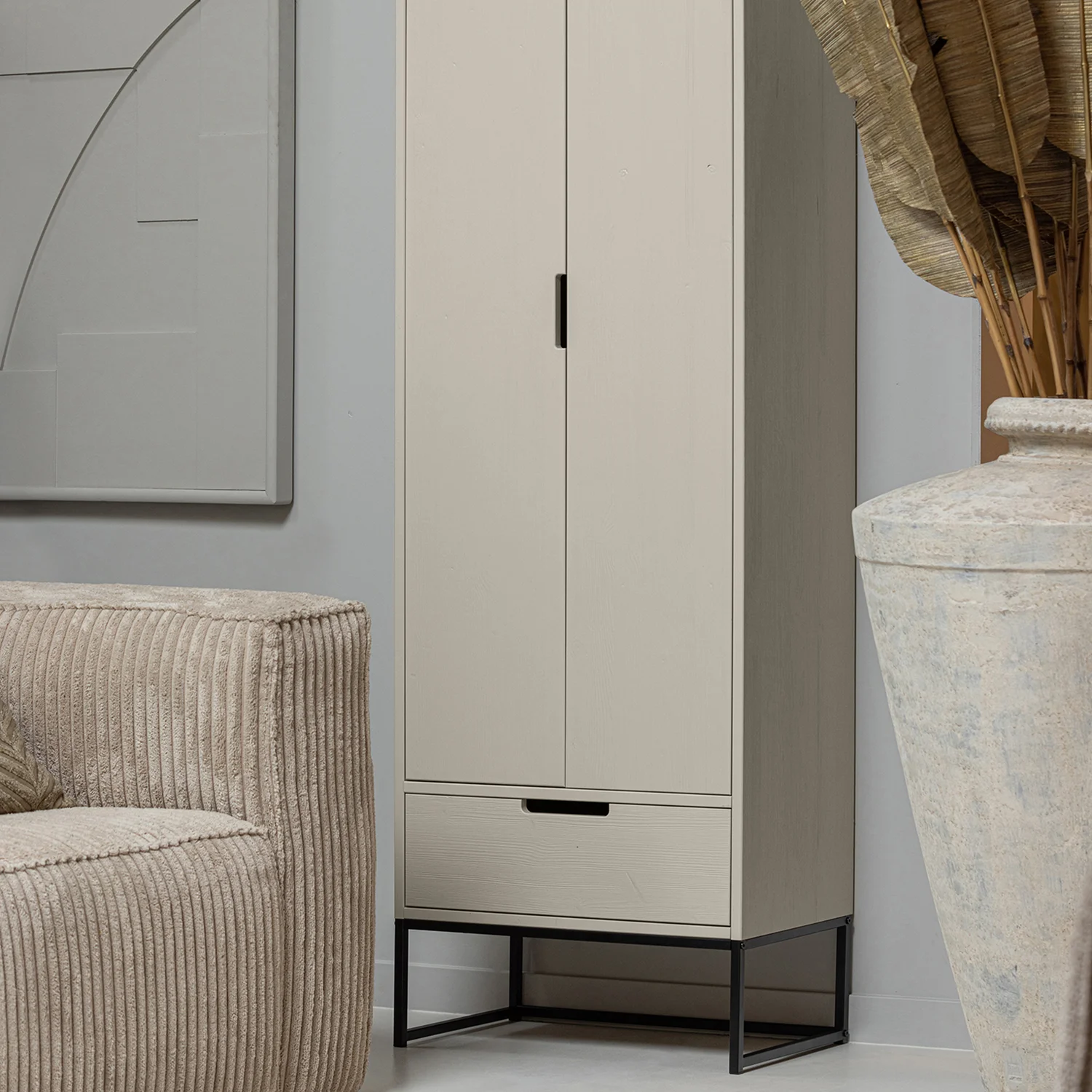 Hochschrank Schrank Silas H 210 cm Kiefernholz staubgrau