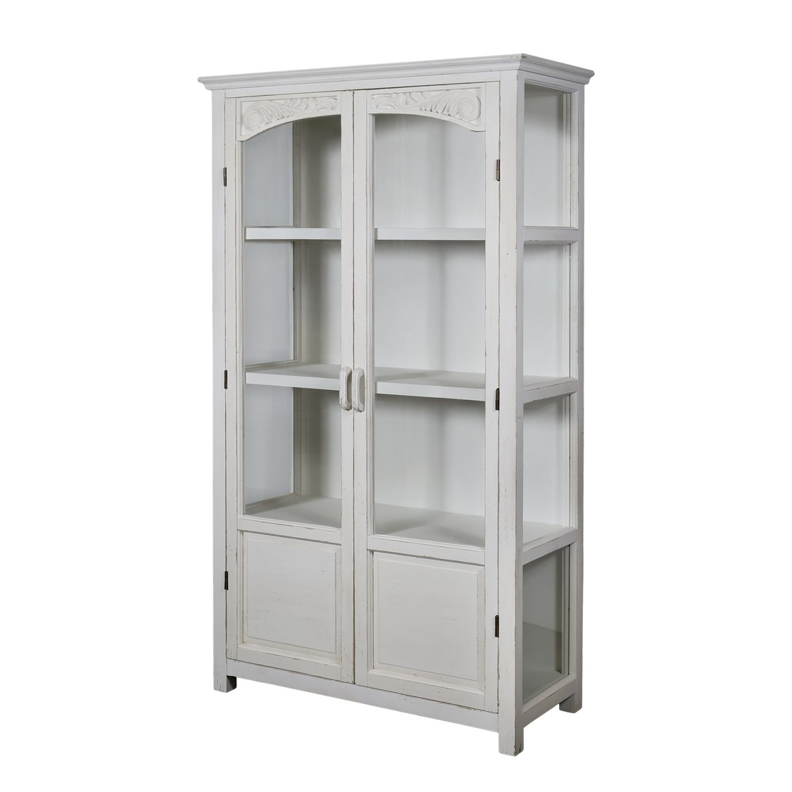 Vitrine Vitrinenschrank m. Glastüren antik creme