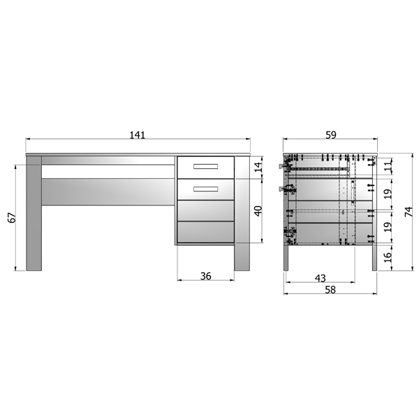woood Schreibtisch DENNIS Kinder Kiefer FSC®  stahlgrau