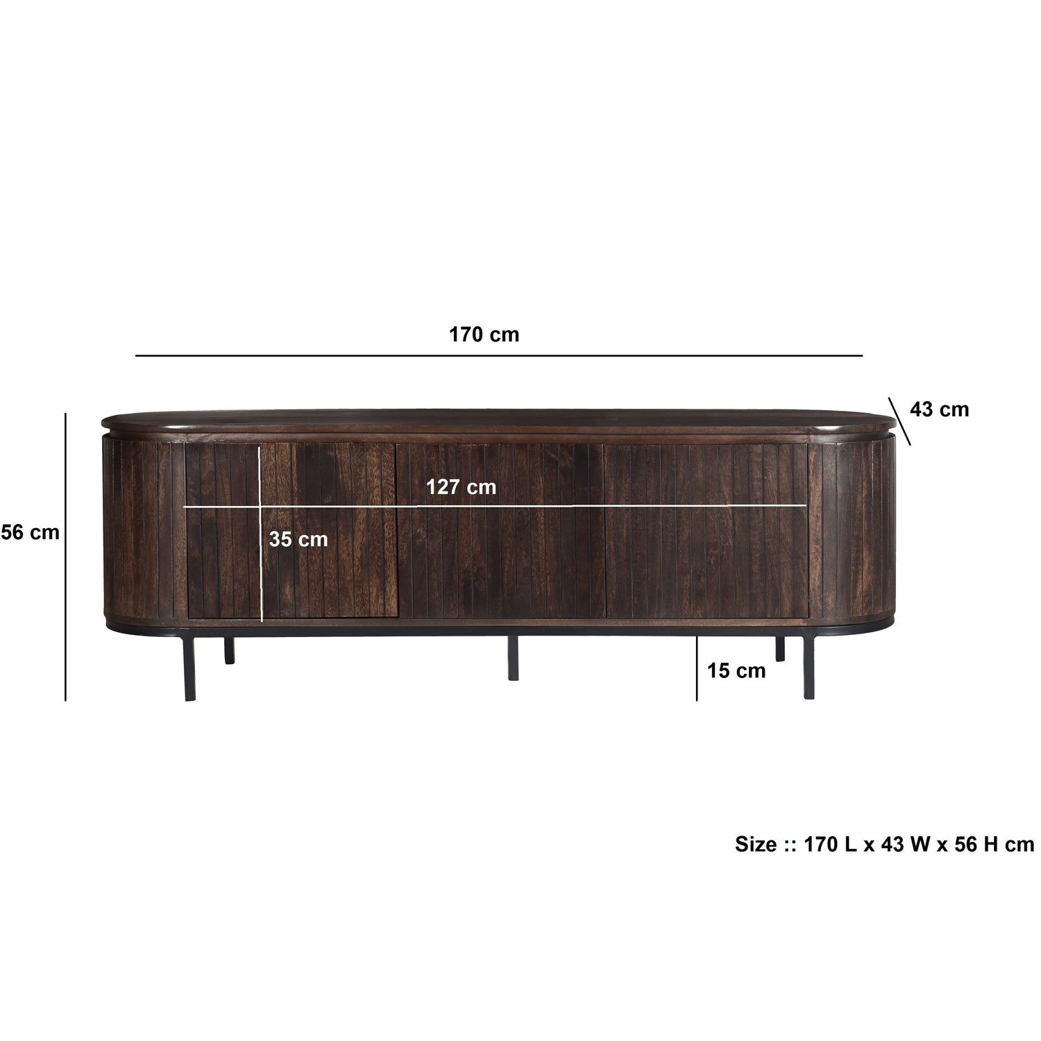 Retro Chic TV Möbel Lowboard Noor B 170 cm wallnussbraun