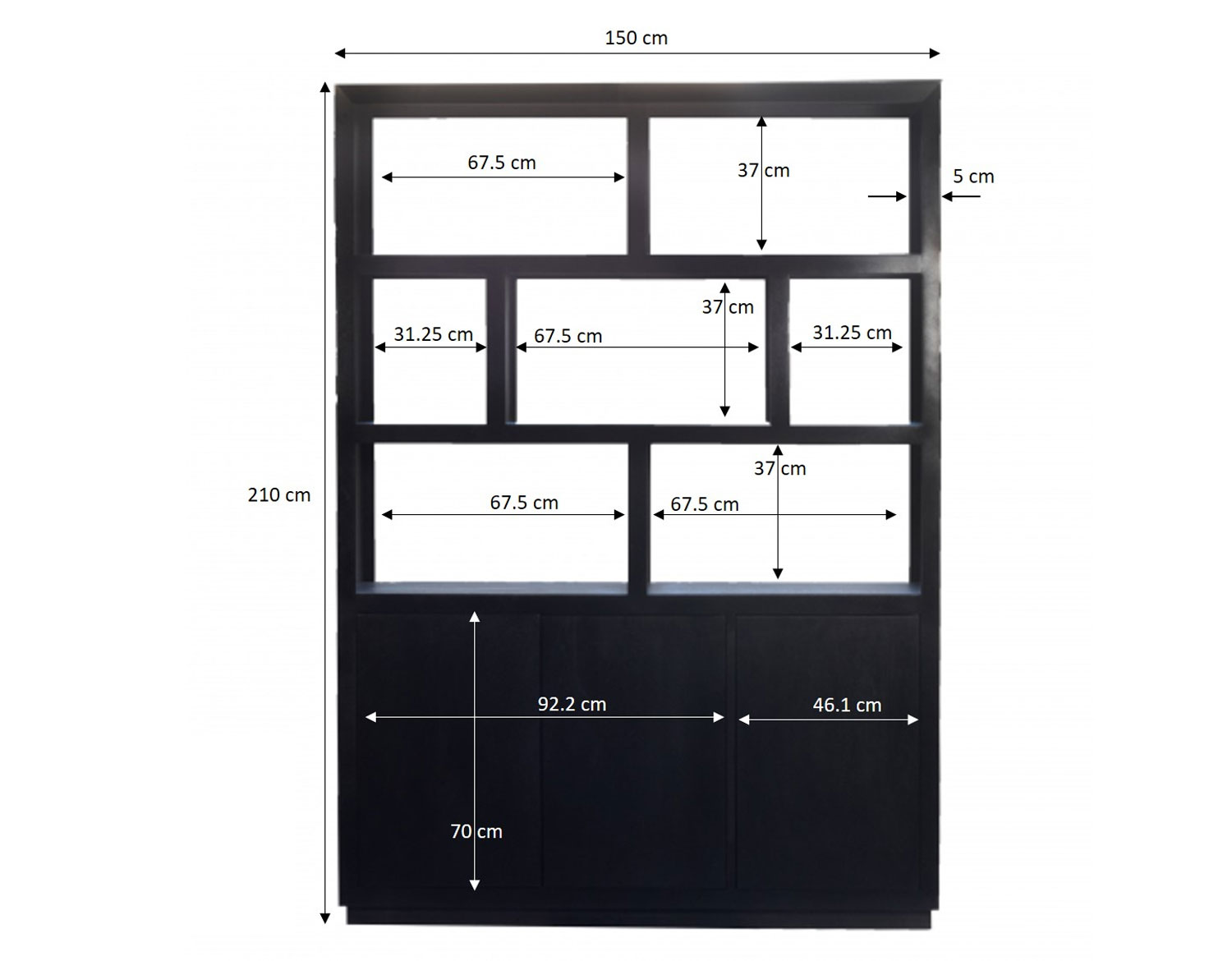 Bücherregal Regal Schrank Aura H 210 mit Mango Holz schwarz