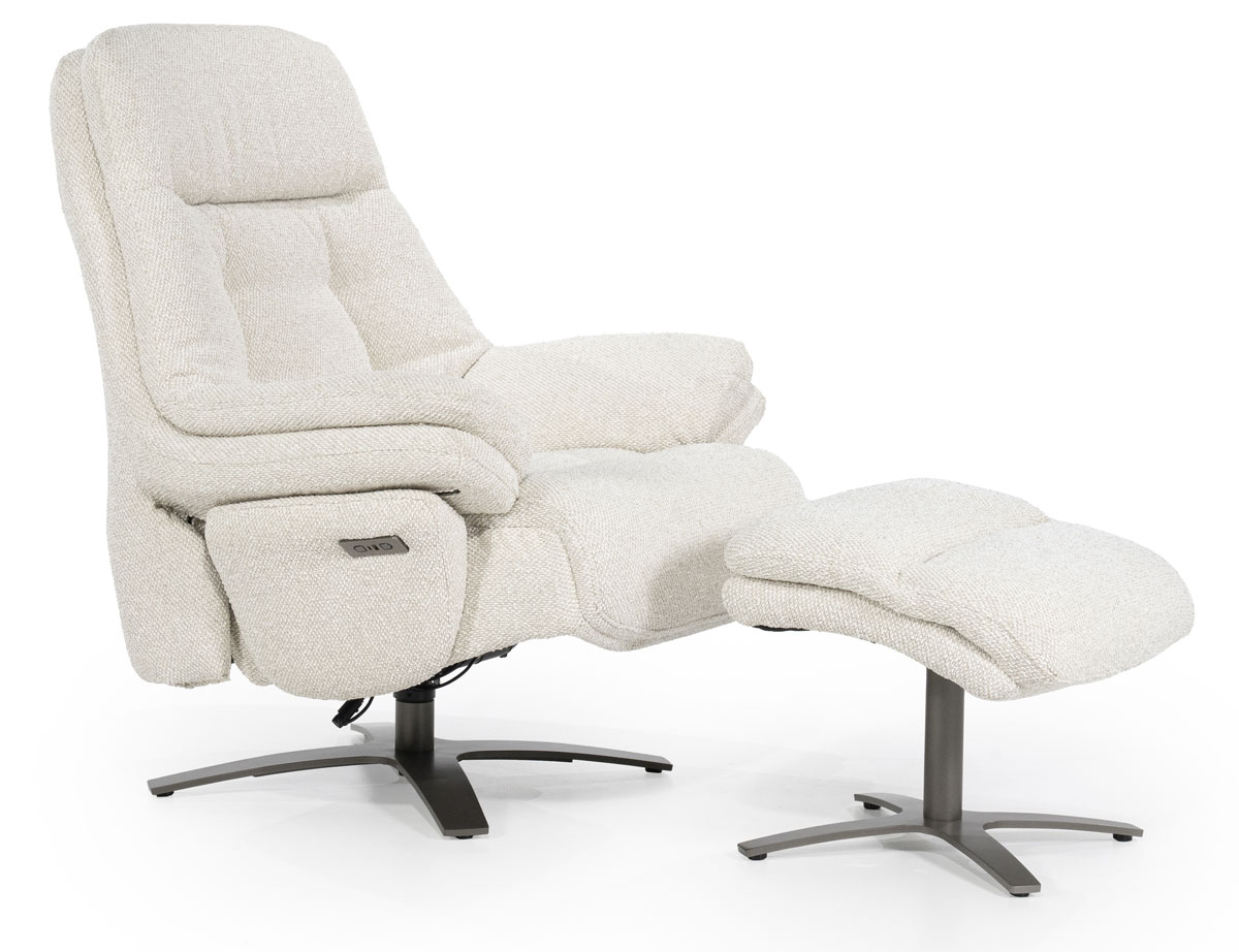 Relaxsessel Caleb elektrisch verstellb. mit Hocker Stoff beige
