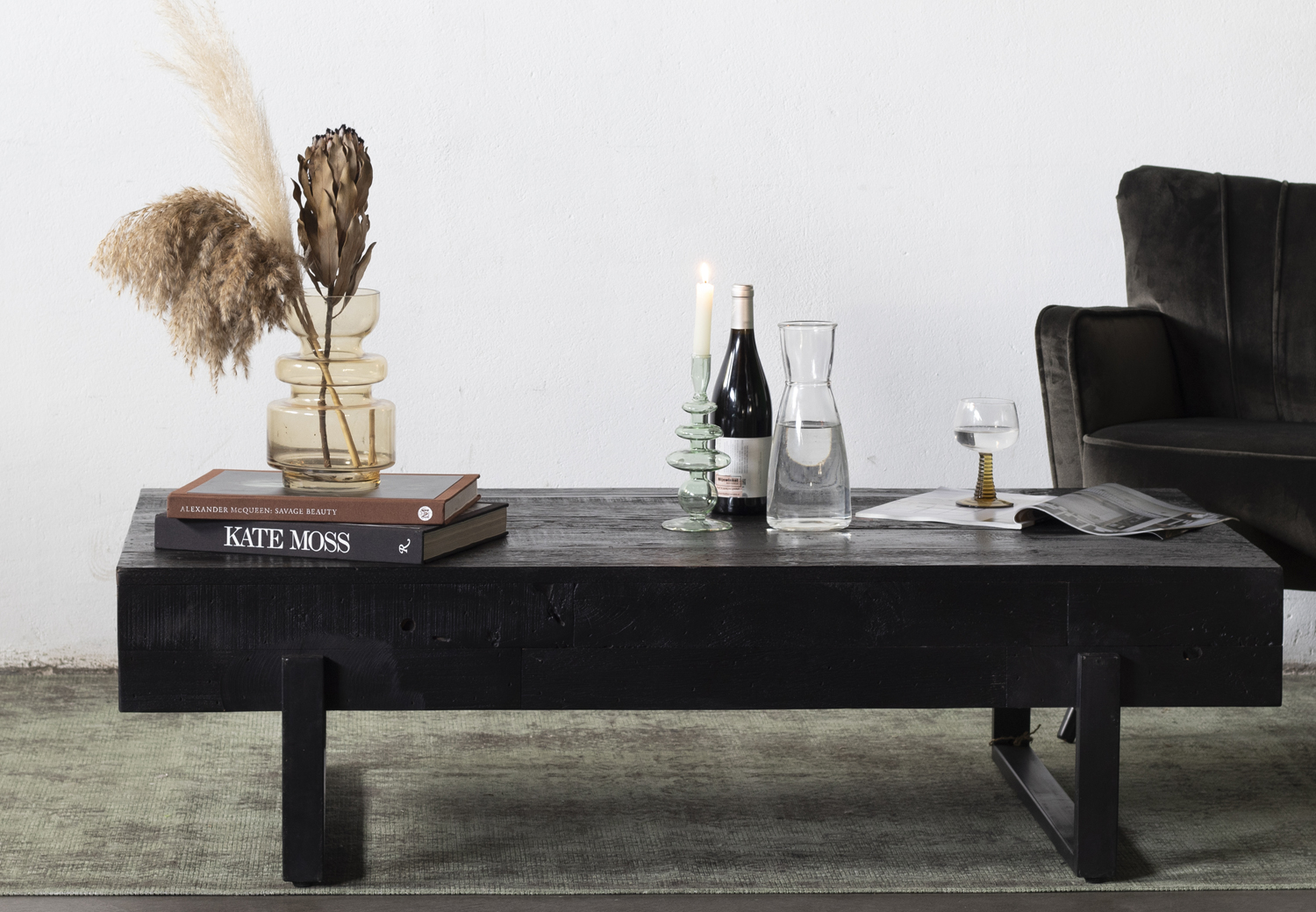 Couchtisch MENZEL 140 x 75 cm Akazie vintage schwarz
