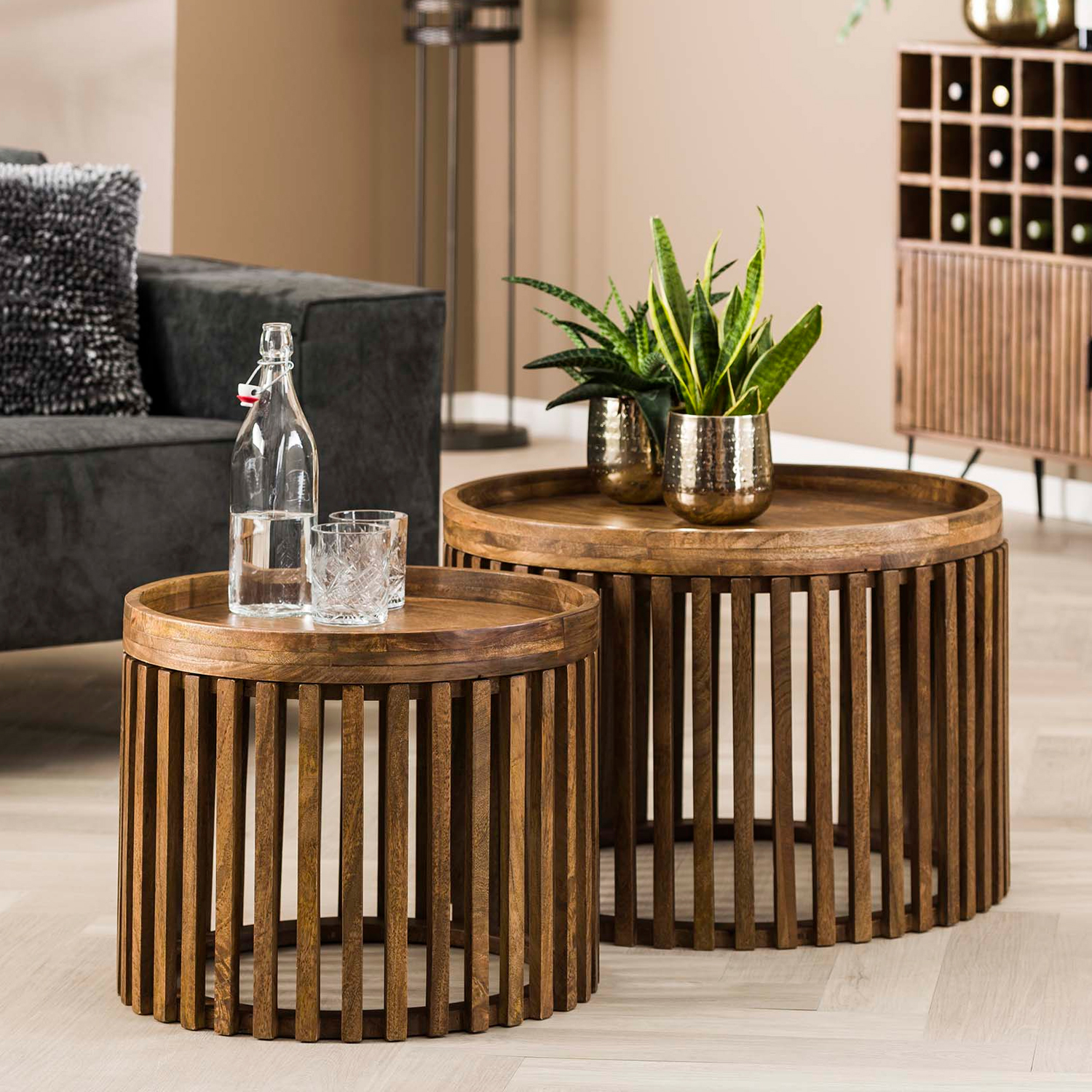 2er Set Beistelltisch rund SUMMER Mango Holz