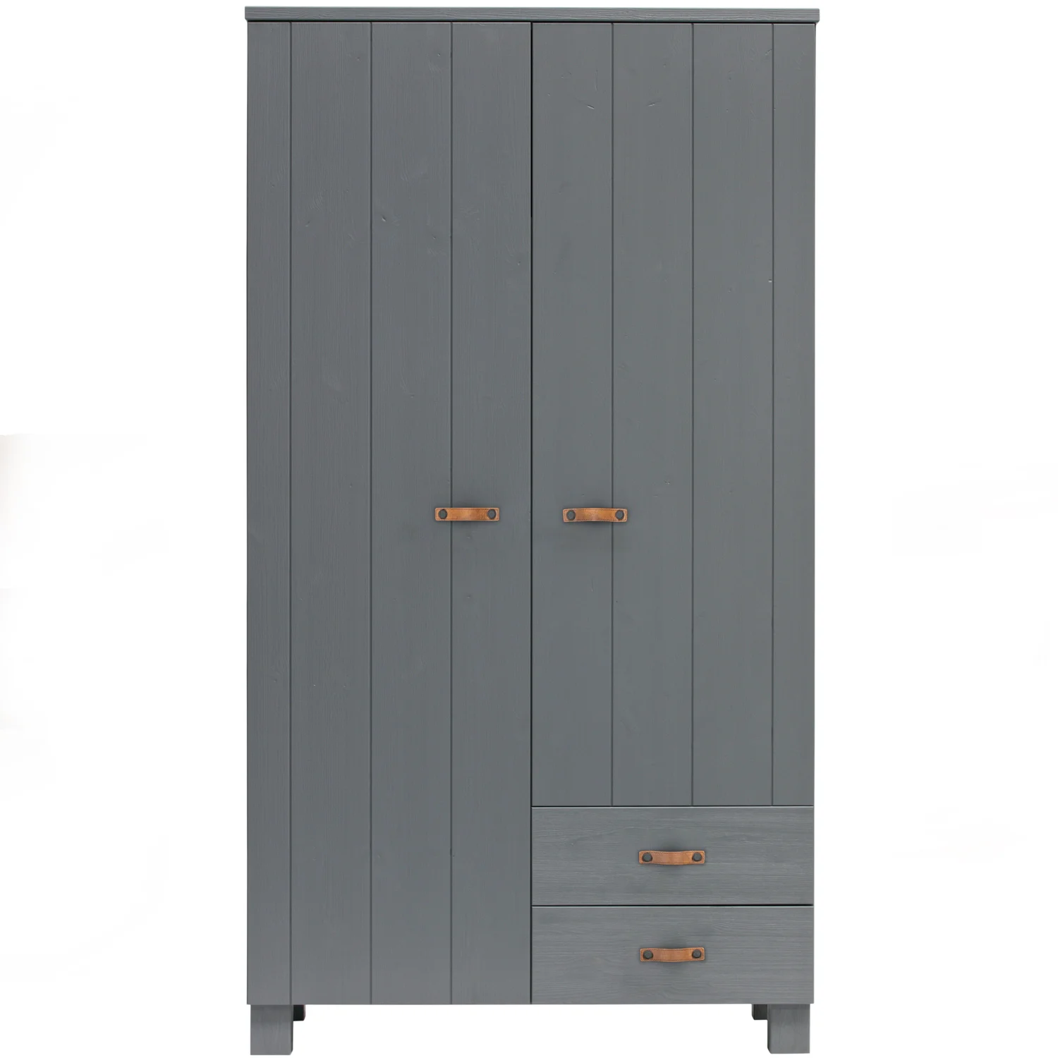 Kleiderschrank Schrank DENNIS 2-türig B 111 cm Kiefer Massivholz stahlgrau
