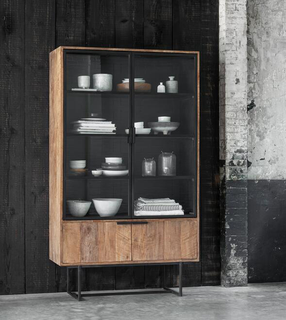 Vitrine Vitrinenschrank Odeon recyceltes Teakholz