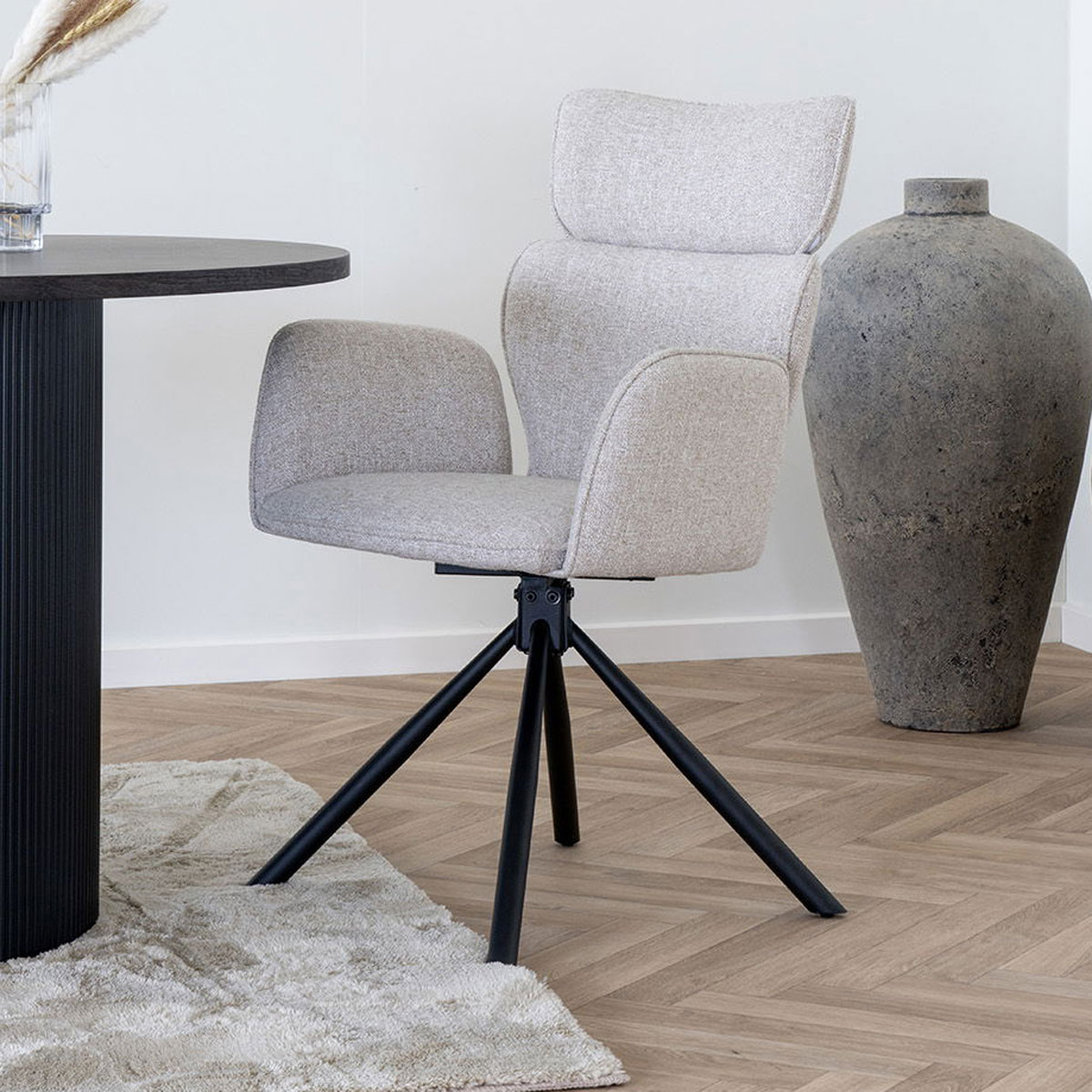 2er Set Armlehnstuhl DENVER Drehfunktion Stoff sand Dinnerstuhl Esstischstuhl