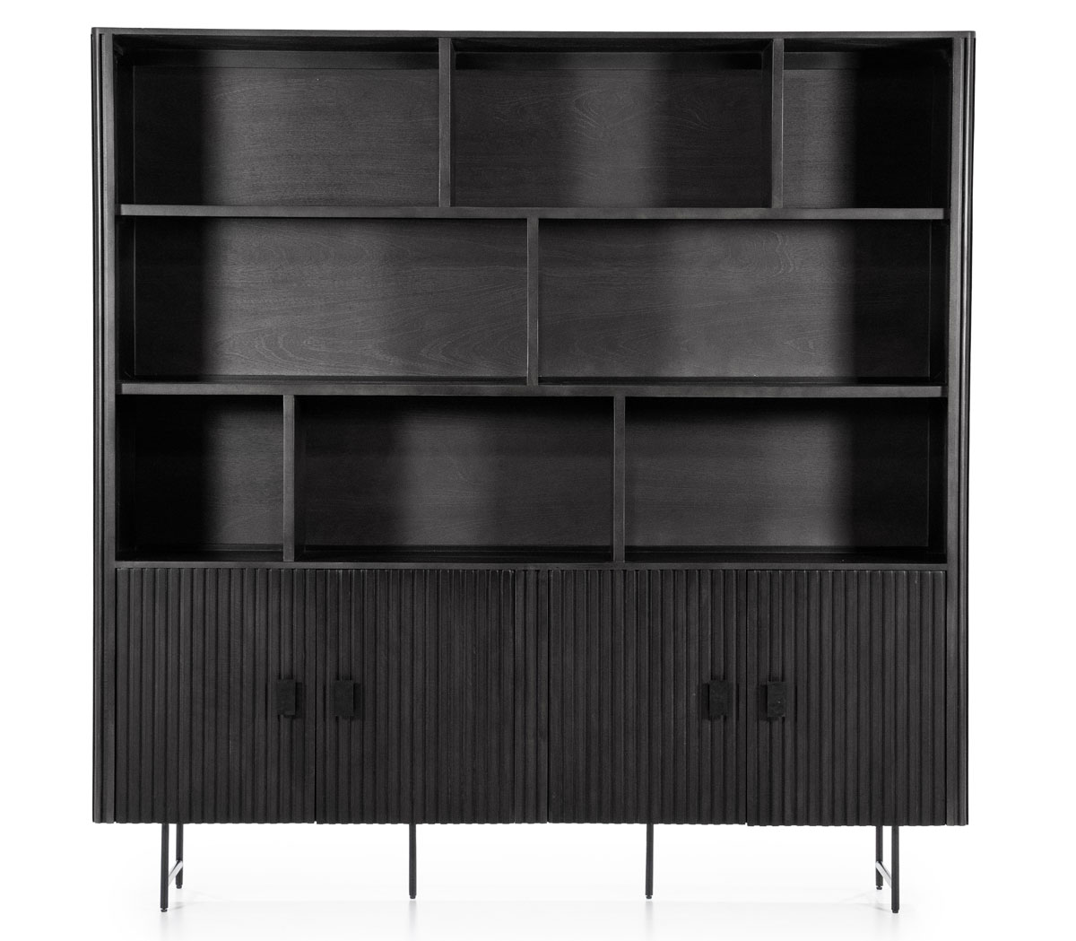 Bücherschrank Schrank Remi 4-türig Mangoholz schwarz