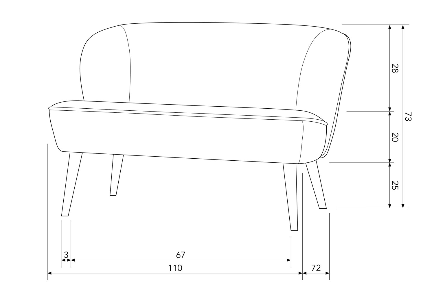 woood kleines 2 Sitzer Sofa SARA 110 cm Samt warmes Flieder