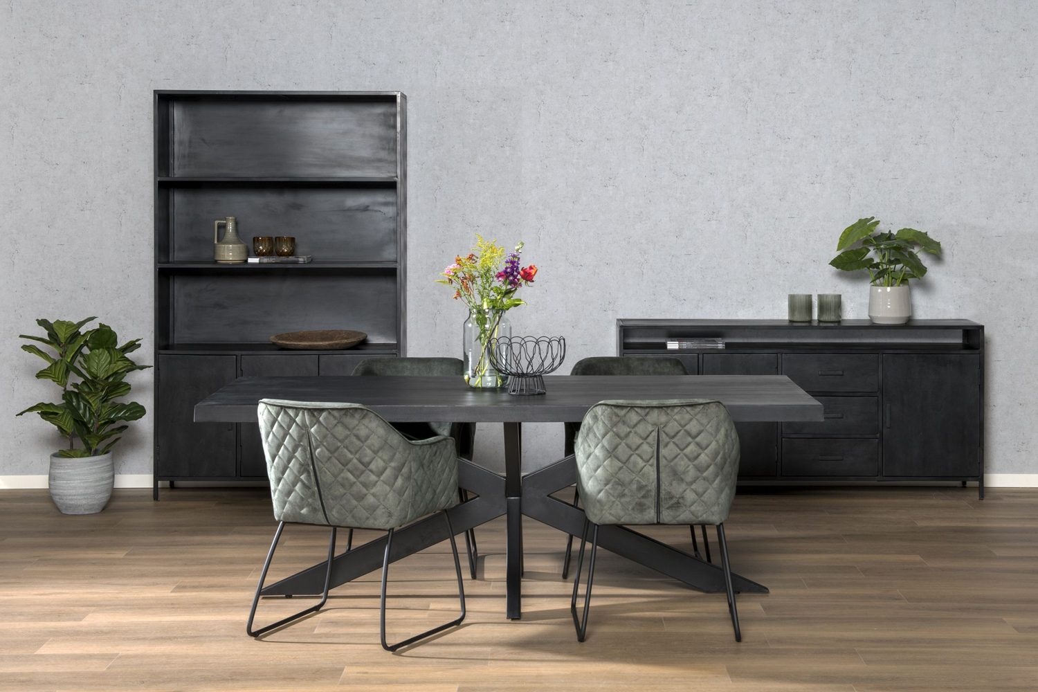 Schrank Kala H 200 cm Bücherschrank Mangoholz schwarz