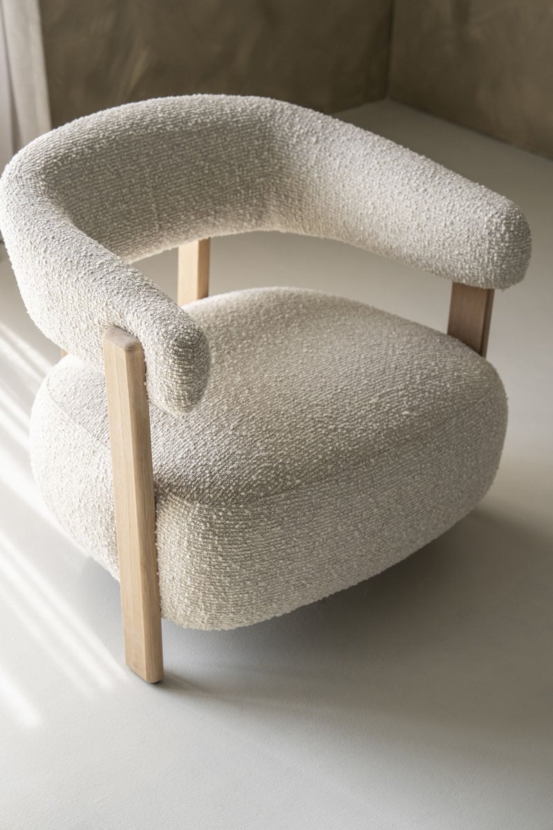 Sessel Lola Eichenholz Stoff beige Hush Relaxsessel Fernsehsessel