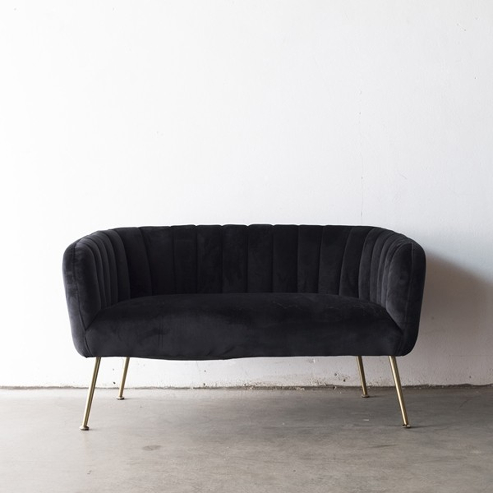 2 Sitzer Sofabank Sofa Amy 130 cm Samt schwarz Sitzbank