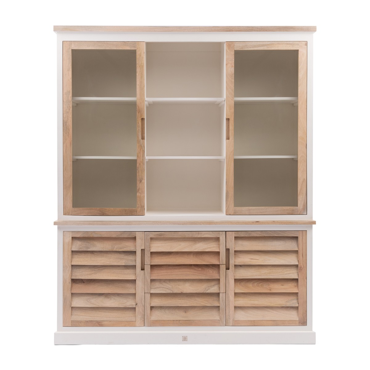 Buffetschrank Pacifica XL 180 cm Mangoholz Weiß Braun mit Glastüren