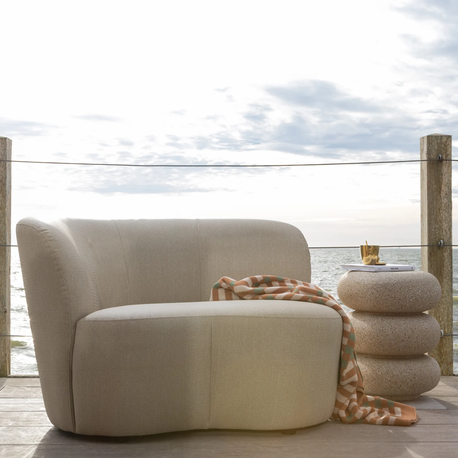 Kleines Garten Loungsofa Sofa STONE links sandfarben OUTDOOR