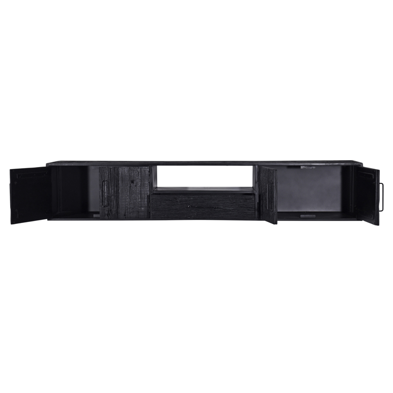 TV Möbel hängend NEGRO 240 cm recyceltes Holz schwarz