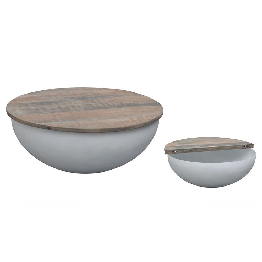 Couchtisch Bowl Sophie Metall weiß Mango massiv Beistelltisch Sofatisch Tisch