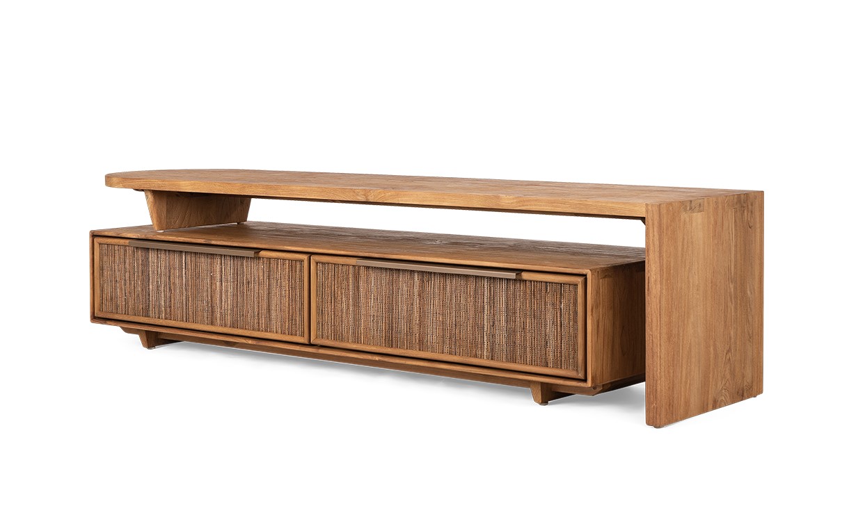 TV Möbel Lowboard GRACE 160 cm natur Teakholz verstellbar