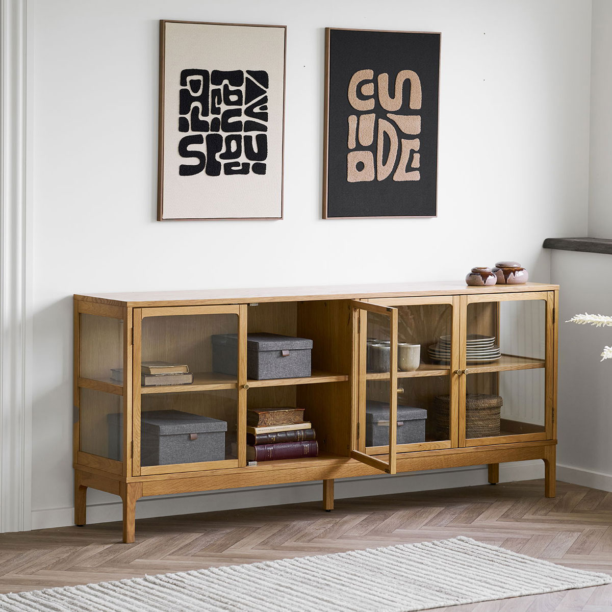 Sideboard Kommode Lamora mit 4 Türen aus Eichenholz Breite 180 cm