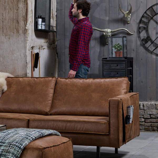 2,5 Sitzer Sofa RODEO recyceltes Leder cognac