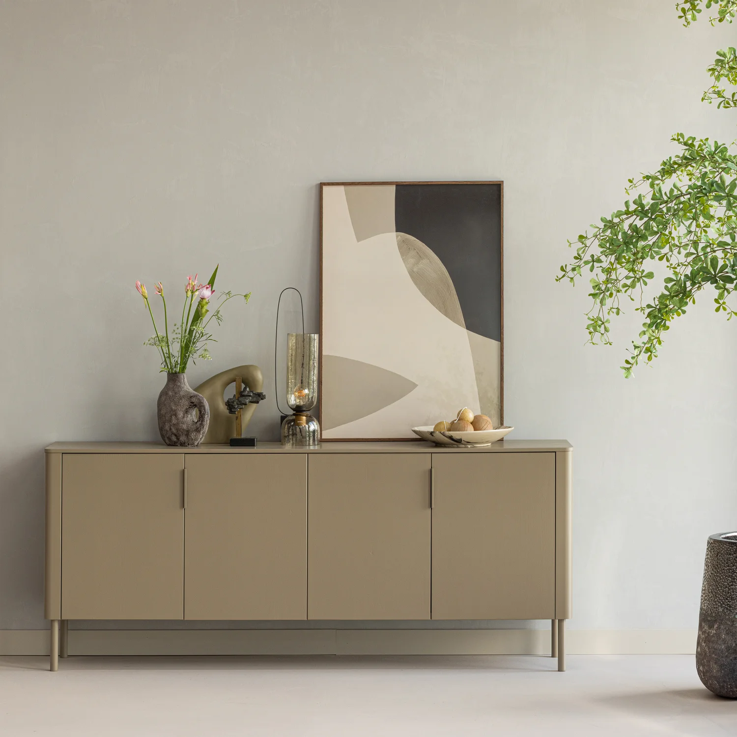 Sideboard GUNNAR 200 cm mit 4 Türen Kiefernholz schlammfarben Kommode