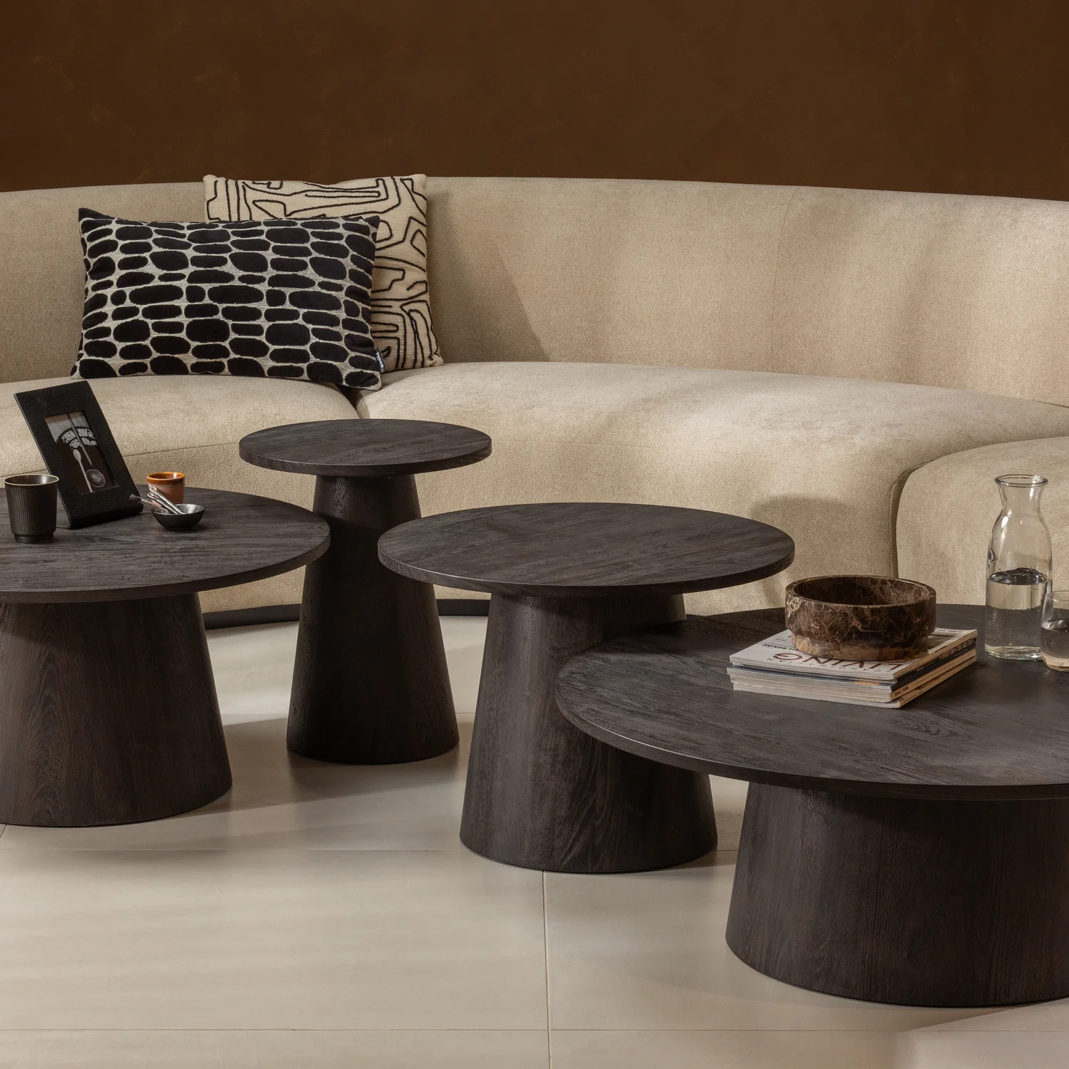 Couchtisch MAAN Ø 40 cm MDF 3D foliert dunkelbraun Anstelltisch Sofatisch