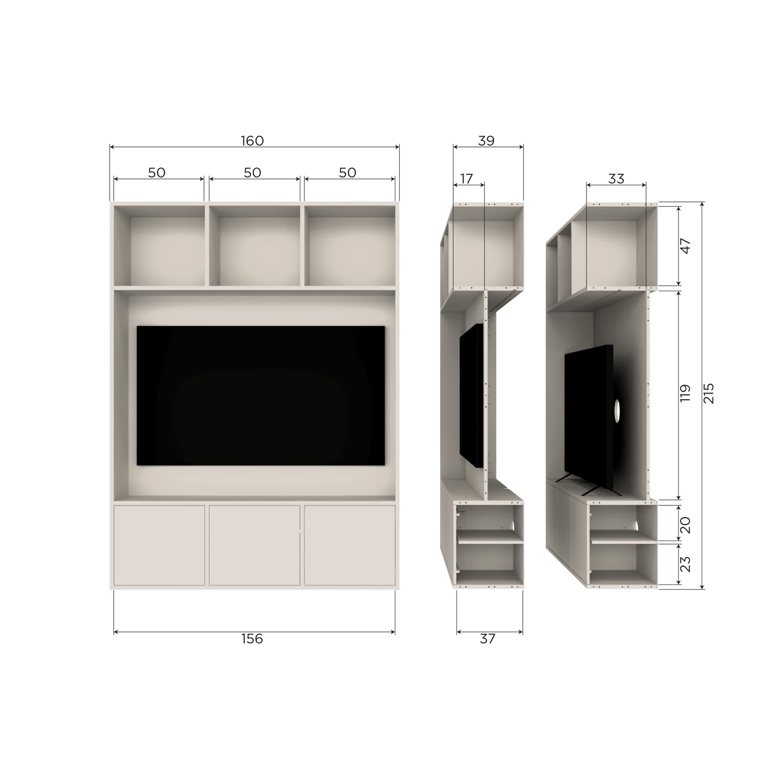 TV Element Schrank MEGGY TV Möbel 160 cm Holzschrank Kiefer Massiv staubgrau