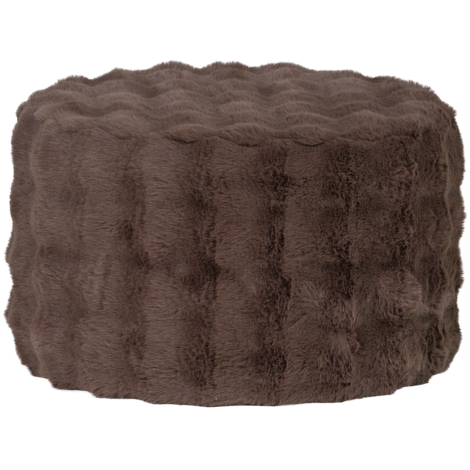 Hocker Sitzhocker OLVEN Ø 60 cm flauschiger Stoff braun