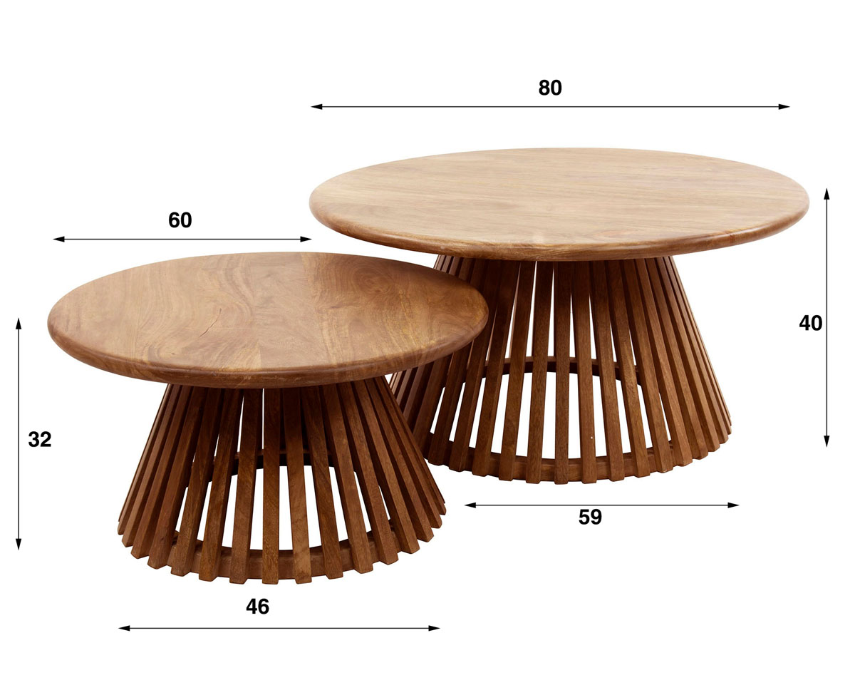 2er Set Couchtisch rund NEVADA Mangoholz