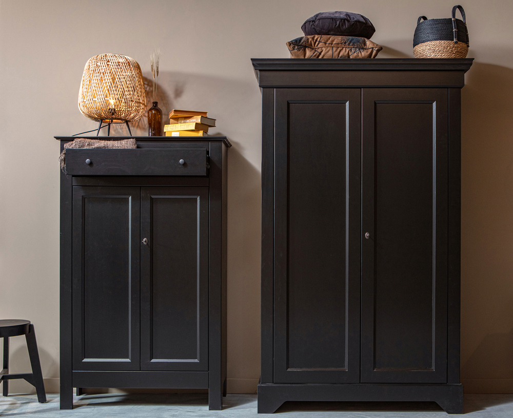 Brocante Schrank ISABEL Kiefer schwarz