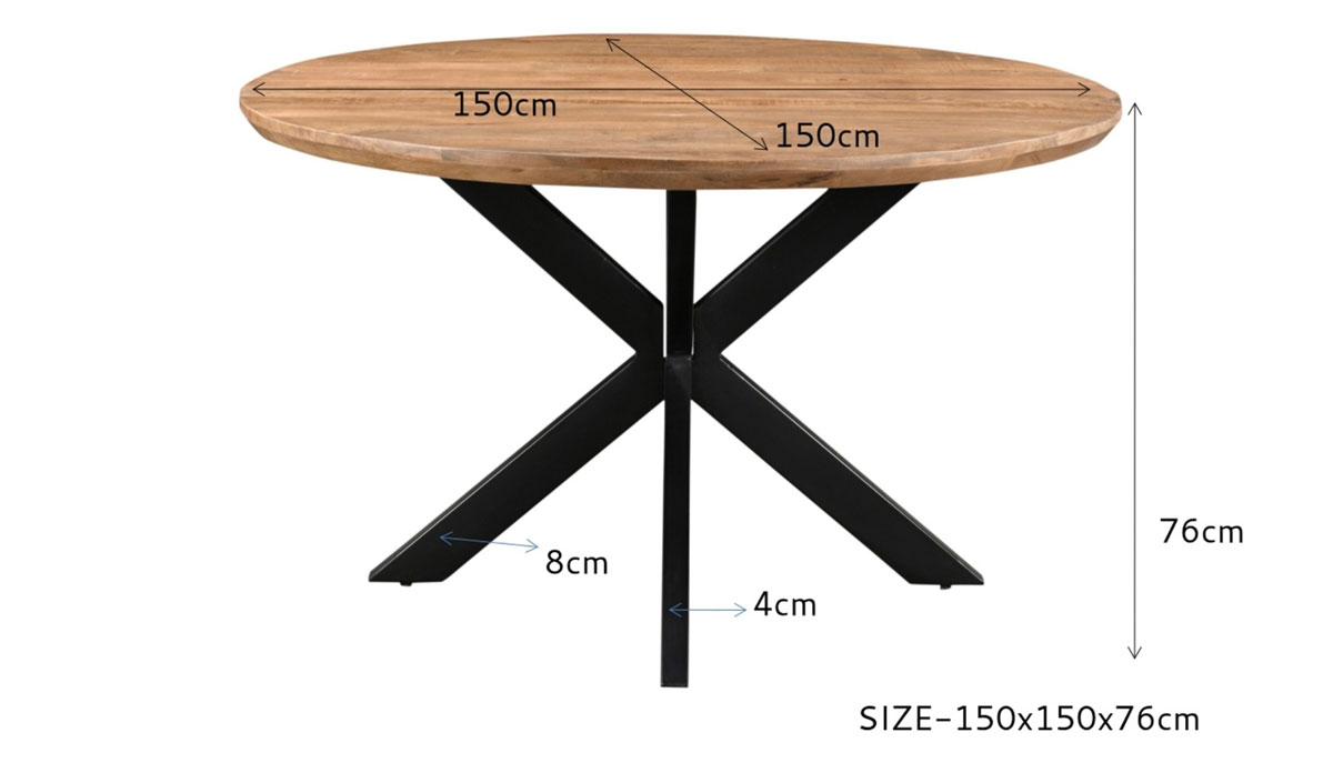 Esstisch LEON rund Ø 150 cm Mangoholz Metall