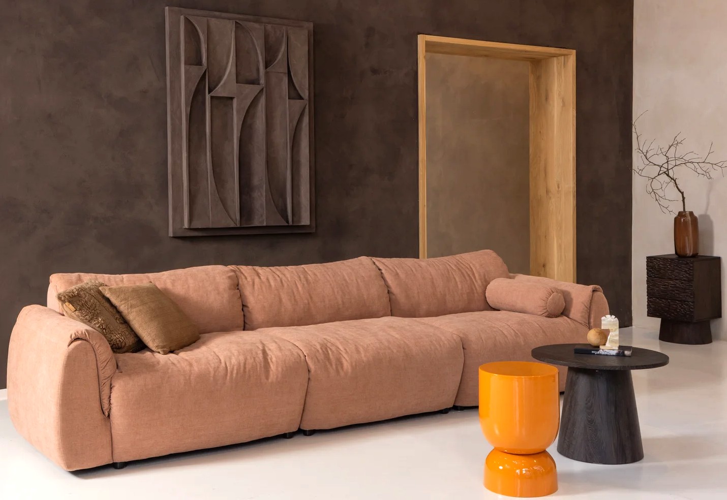 woood 3 Sitzer Sofa BAGGY Webstoff Chenille altrosa