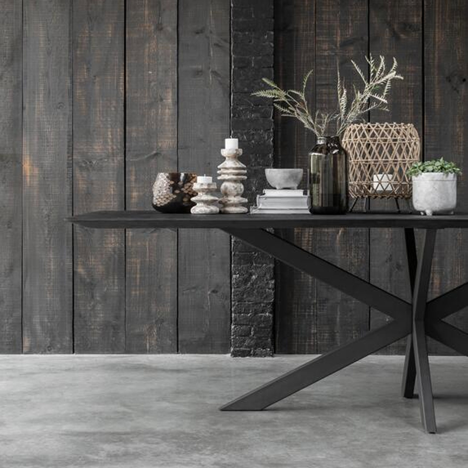 DTP HOME Esstisch Curves schwarz 210 x 100 cm Teakholz Metall