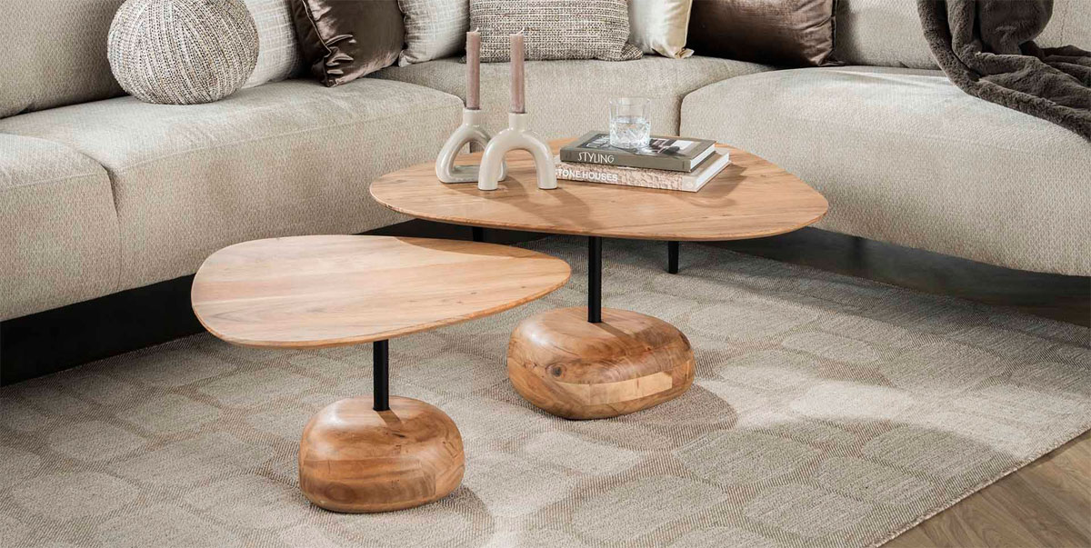 2er Set Couchtisch Dreieckform Akazie natur  