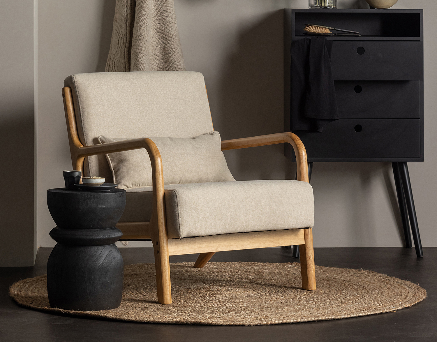 woood Lounge Sessel Mark Webstoff naturel