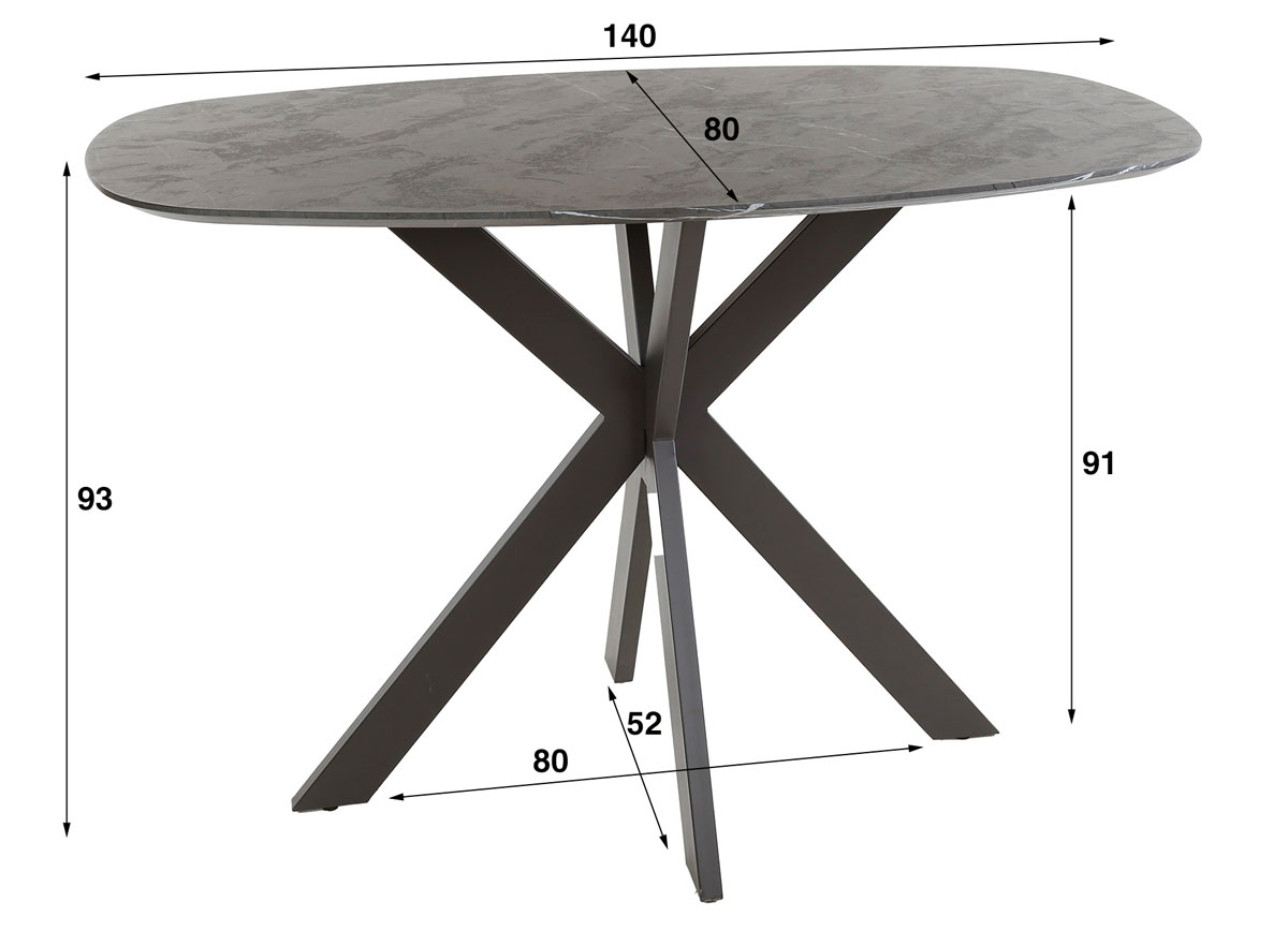 Bartisch oval 140 x 80 cm Kreuzbein Keramikoptik