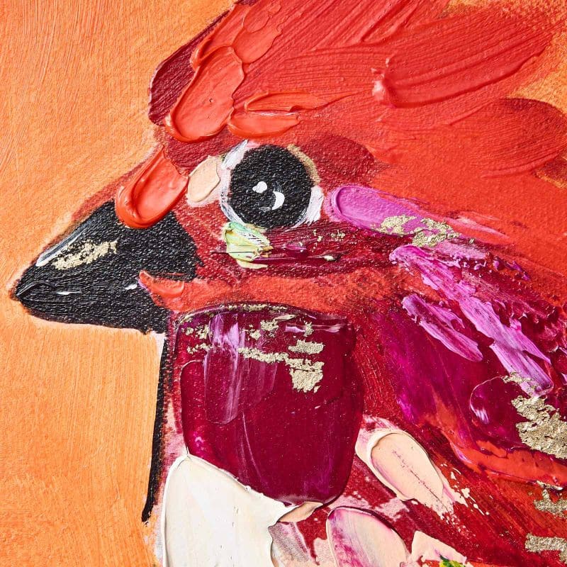 Bild 30 x 30 cm Zwitscherklang Vogel Bird Acryl Leinwand rot orange