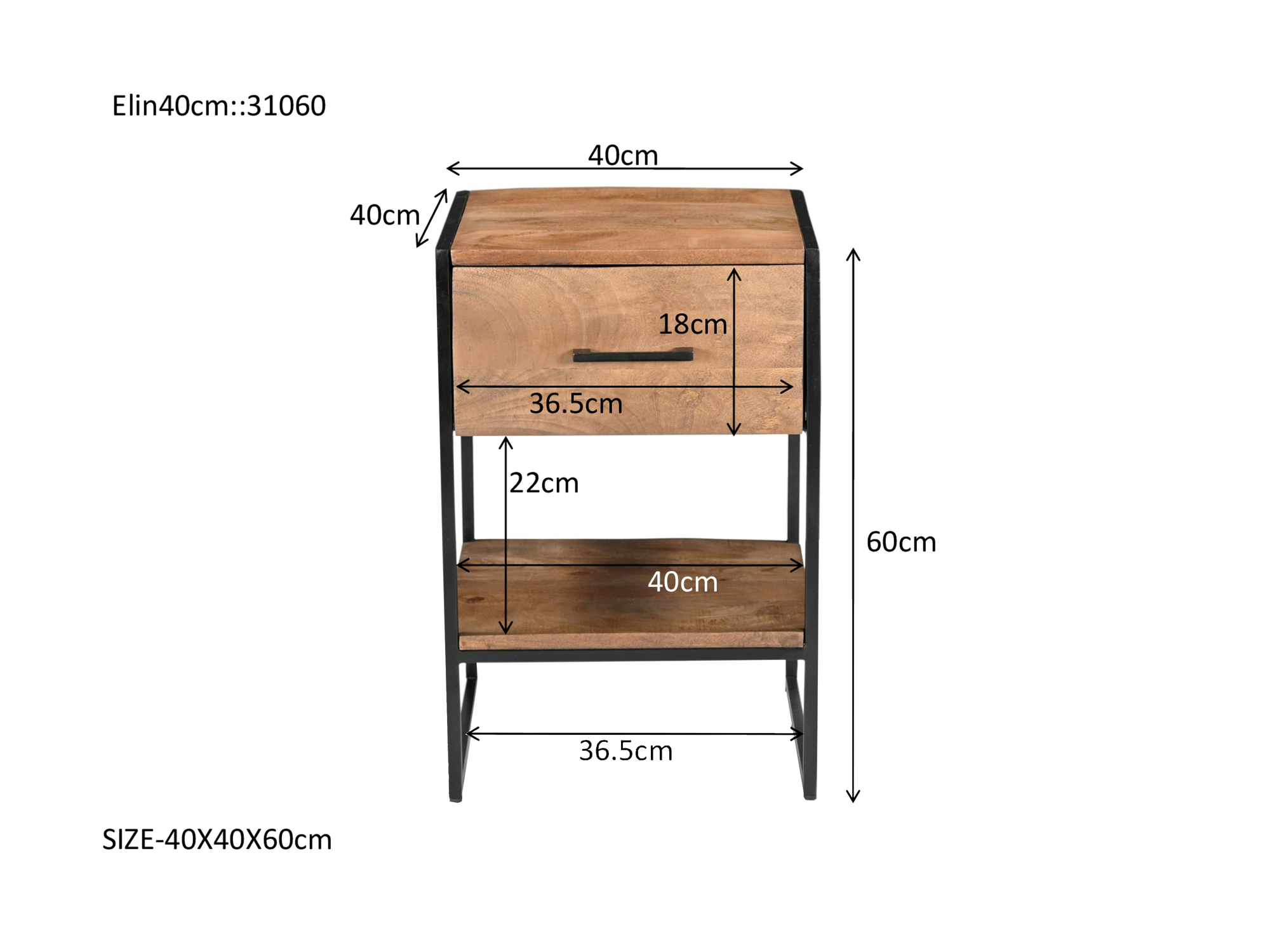 Nachtschränkchen Elin H 60 cm Mangoholz Metall Nachttisch