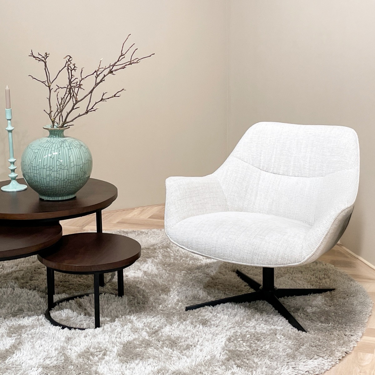 Sessel Daphne mit Armlehnen Drehsessel Stoff greige Relaxsessel Fernsehsessel