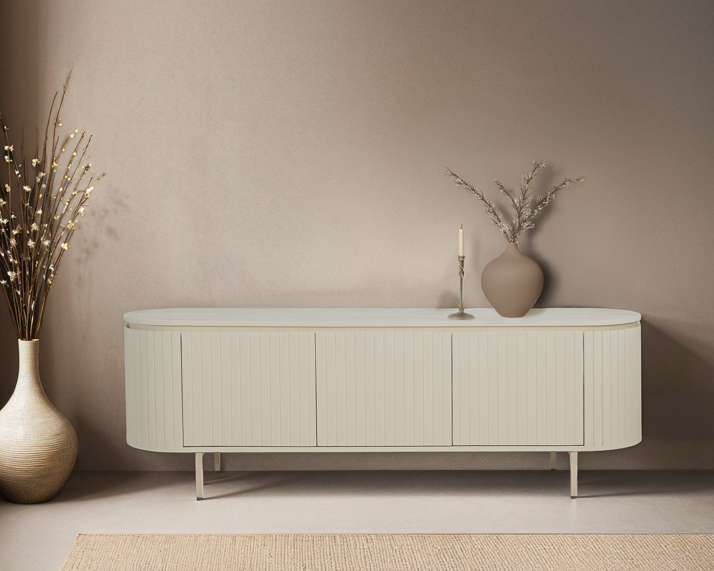 TV Möbel Lowboard Patou 170 cm Mangoholz cremeweiß Sideboard 