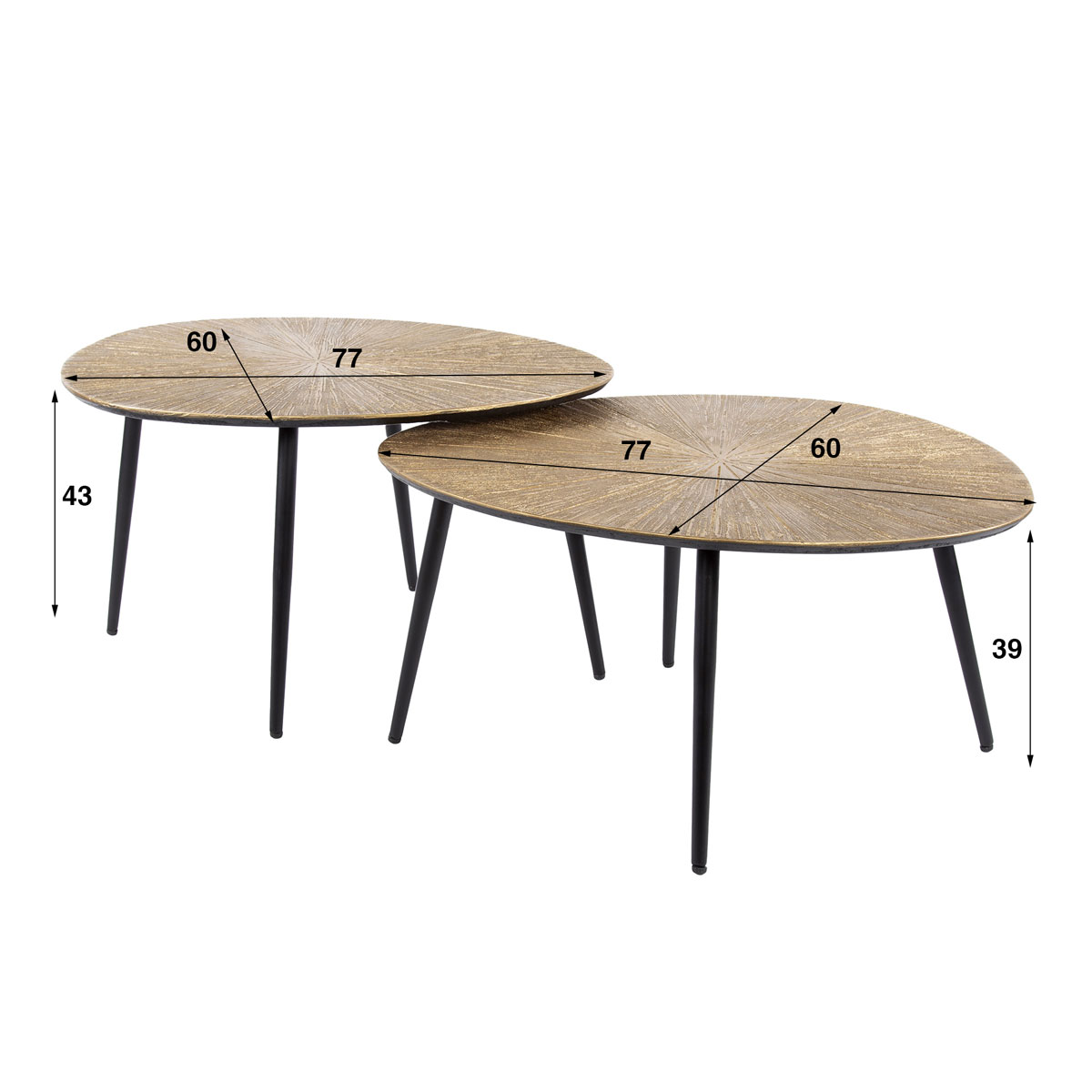 2er Set Couchtisch Barn organisch Metall bronzefarben