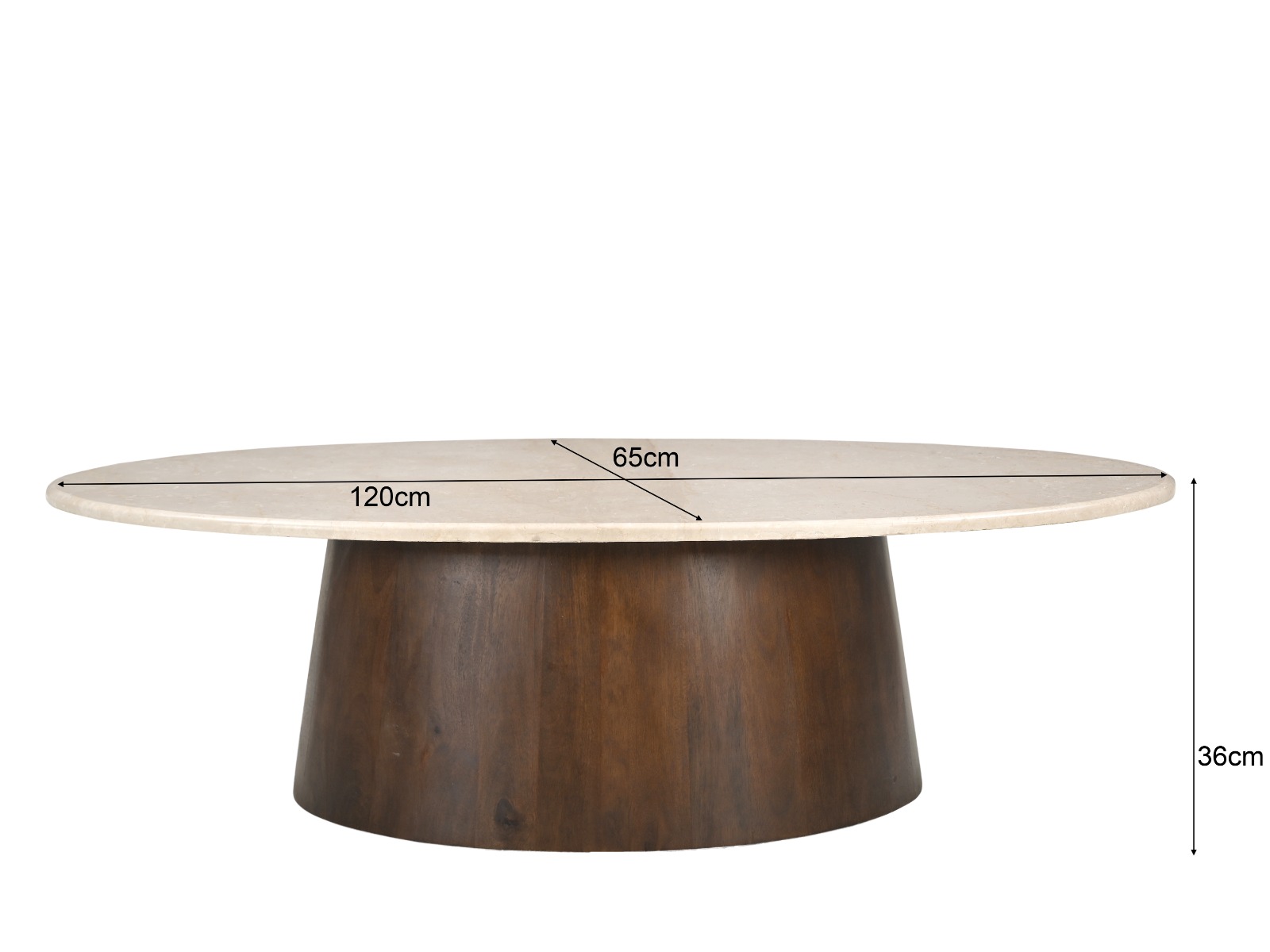 Couchtisch Bottecino oval 120 x 65 cm Mangoholz braun Marmor