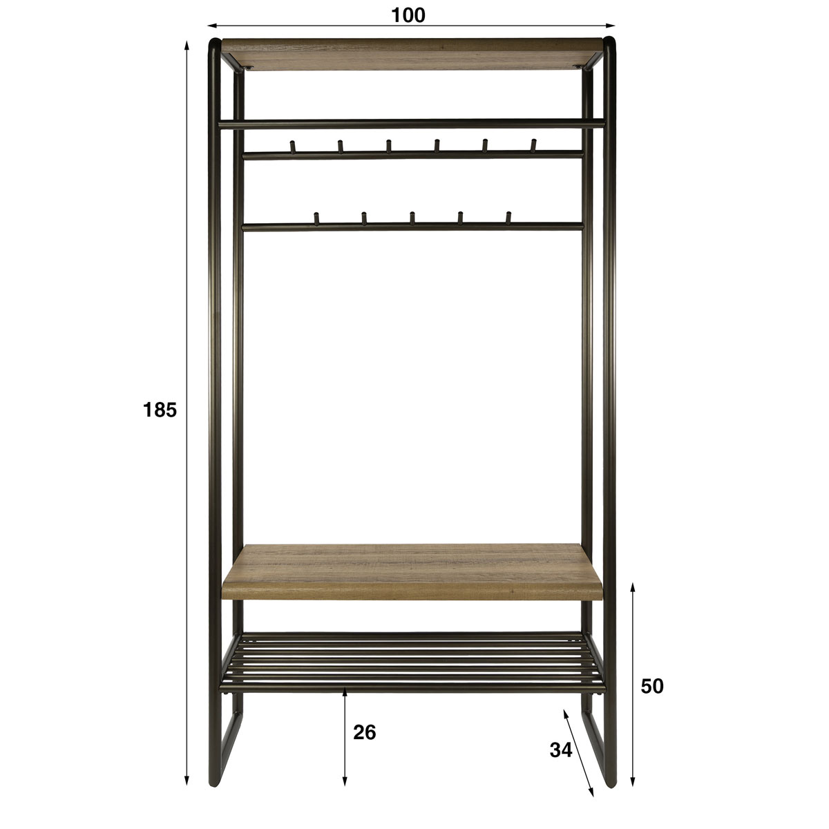  Garderobe Standgarderobe LIENO B 100 cm Hut und Schuhablage Metall bronzefarben