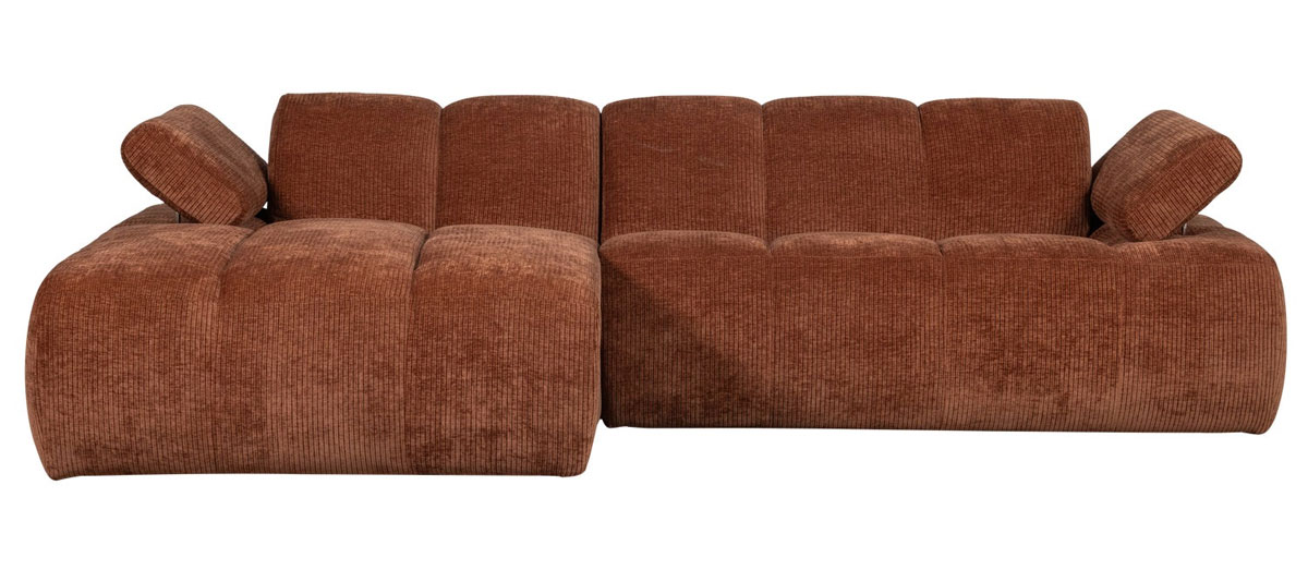 woood Chaiselongue Sofa MOJO links gerippter Stoff rostbraun